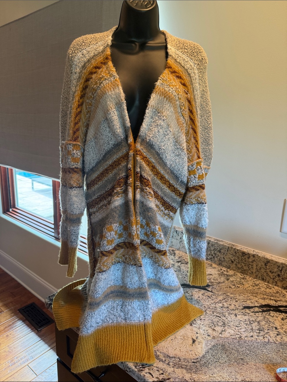 gimmicks by BKE Gray and Mustard Striped Open-Front Cardigan